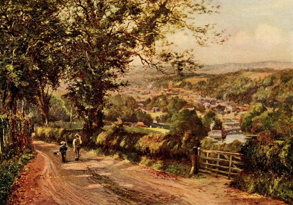 In Unfamiliar England 1910 Totnes from the Upland Road Canvas Art - George Bowman (24 x 36)