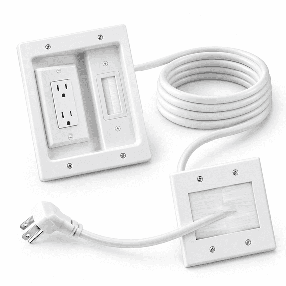 In Wall Cable Management Kit, Recessed Outlet Box with 9.8ft Cord for Home Theater Cord Organization