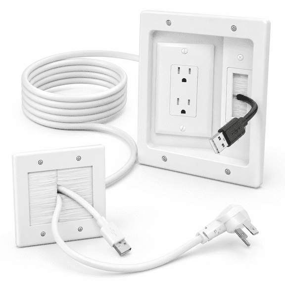 In Wall Cable Management Kit with Recessed TV Outlet Box, 9ft Cord, White