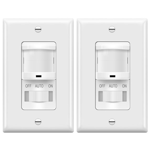 In-Wall PIR Motion Sensor Light Switch, Single Pole Occupancy , Motion , Need Neutral Wire, Wall Plate Included, On/Off Override, 4A, 500W, TSOS5-W, White, 2 Pack