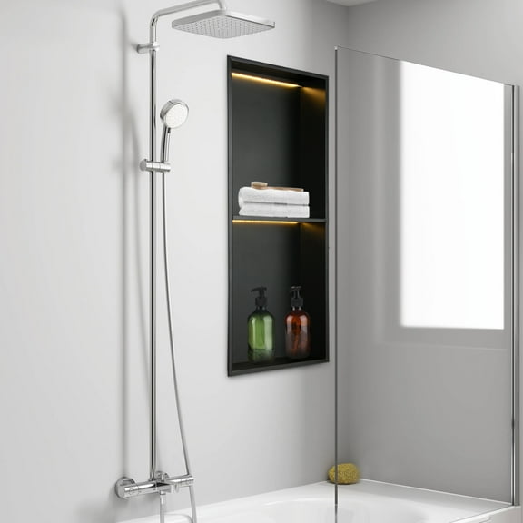 In-Wall Shower Niche, Stainless Steel Rustproof Shelves Organizer, with Light for Bathroom Kitchen Bedroom