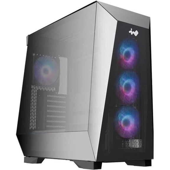 In-Win IW-CS-PRISMBLK-4VX120 Prism Mid Tower Gaming Chassis ATX, Mini-ITX Ultra-Wide Panoramic View-GPU Support up to 435 mm - Includes 4X Pre-Installed ARGB 120 mm Fans, Black