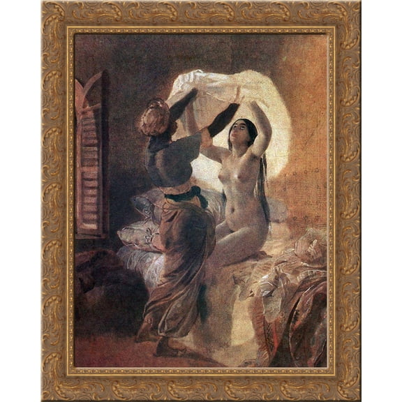 In a Harem. By Allah's Order Underwear Should Be Changed Once a Year 24x20 Gold Ornate Wood Framed Canvas Art by Karl Bryullov