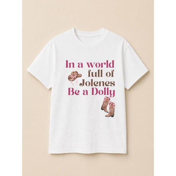 In a World Full of Jolenes, Be a Dolly Shirt, Pink Cowgirl Boots Hat Tshirt, Unisex Cotton Tee