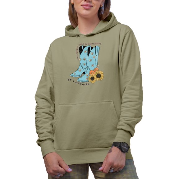 In a World Full of Princesses, Be a Cowgirl with Retro Cowboy Boots Art Merch Gift, Sand Hooded Sweatshirt or Hoodie, Small