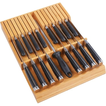 Drawer Knife Block Bamboo Kitchen Knife Drawer Organizer, Large Handle Steak Knife Block (Without Knife)