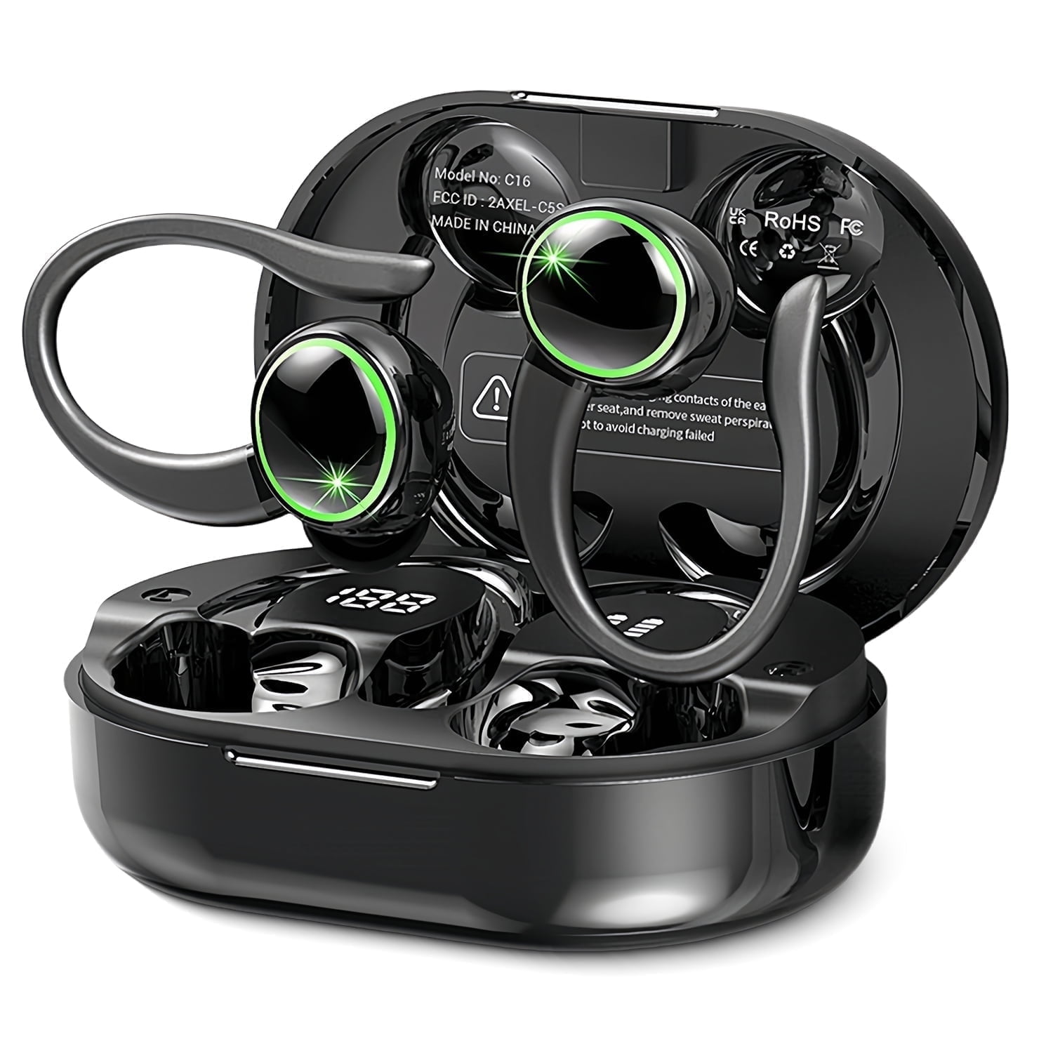 Wireless Earbuds, Bluetooth 5.4 Headphones Sports, 50H Playback Over Ear buds with ENC Noise Cancelling Mic, Deep Bass Fitness Earphones Gym Running Workout with Earhooks, IP7 Waterproof Headset