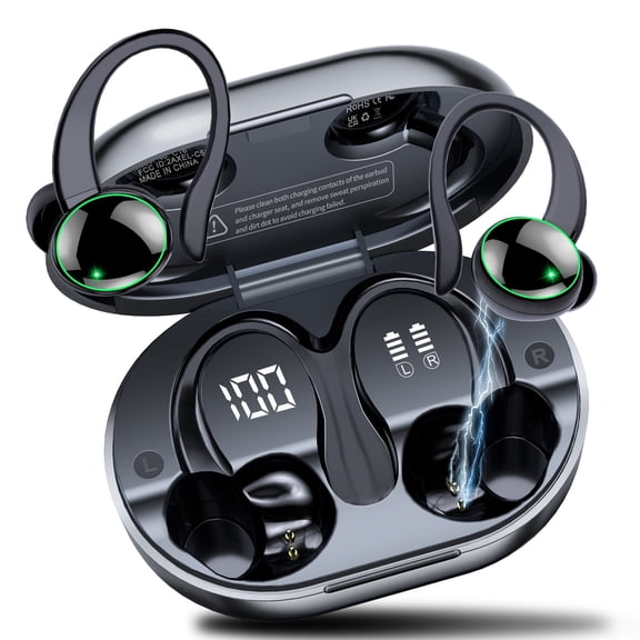 Wireless Earbuds, Bluetooth 5.4 Sports Headphones, 50H Playback Over Ear Earbuds with ENC Noise Cancelling Mic, Deep Bass Fitness Earphones Gym Running Workout with Earhooks, IP7 Waterproof Headset
