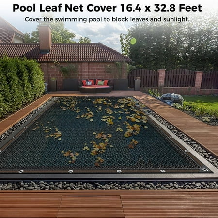 In-ground Pool Leaf Net Cover, 16 x 32 Feet Rectangle Swimming Pool Mesh Cover, Pond Netting Cover, Multipurpose Summer Shading Mesh Screen for Patios, Gardens, Parking Sheds, Greenhouses