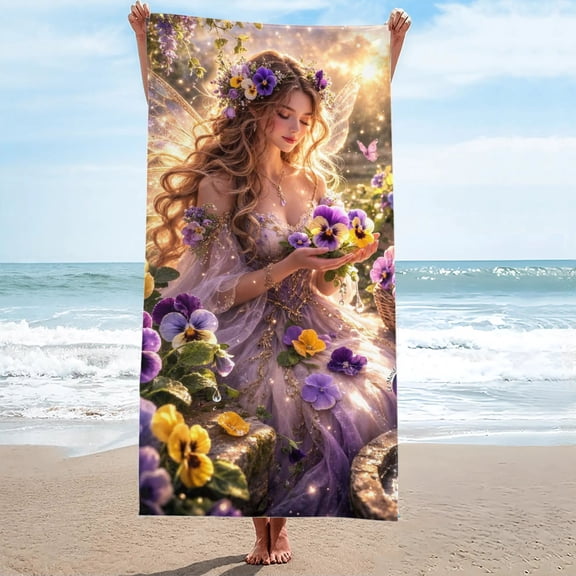 Fairy Tale Magical Princess Rainbow Beach Towel Oversized Sand Free 27.5"x55"