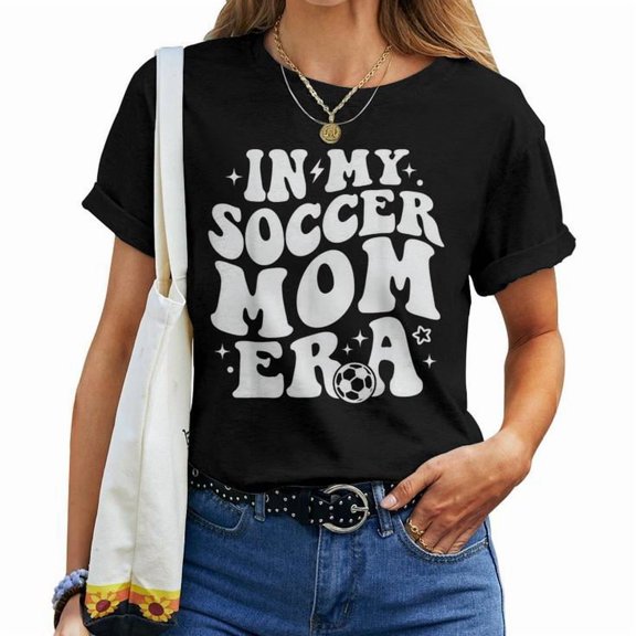 In my soccer mom era tee women adult, soft cotton casual shirt, comfortable everyday wear, perfect gift for soccer moms, Size S, Color Black