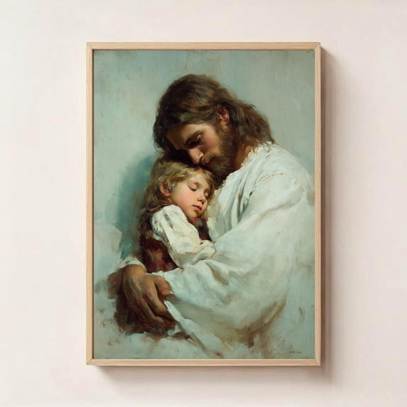 In the Arms of Peace Jesus Holding a Child Gentle Christian Art, Unframed Canvas 24x36in