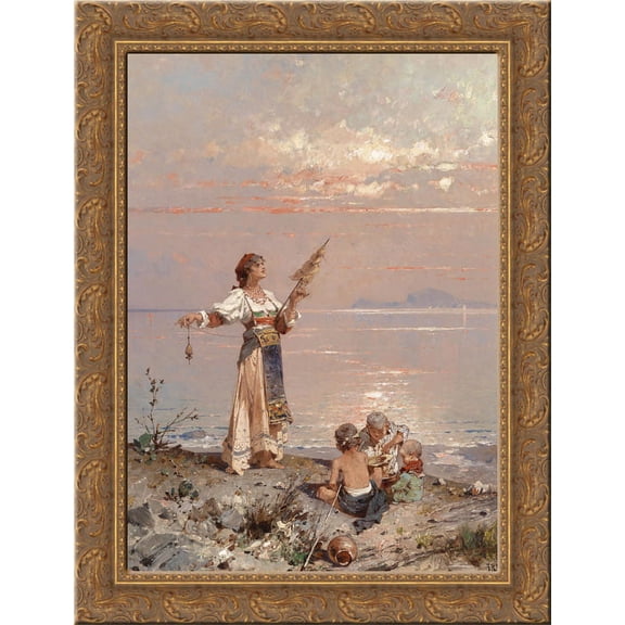 In the Bay of Naples 24x18 Gold Ornate Wood Framed Canvas Art by Franz Richard Unterberger