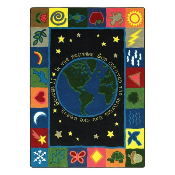 In the Beginning 7 ft.7 in. x 7 ft.7 in. WearOn Nylon Machine Tufted- Cut Pile Educational- Faith Based Rug