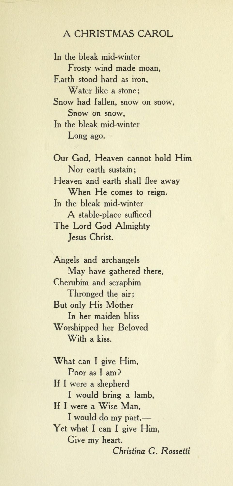 In The Bleak Midwinter Christmas In Poetry 1922 Poster Print By Christina X Rossetti 24 X 36 6880