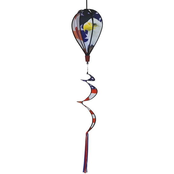 In the Breeze 0979 - American Flag and Eagle Hot Air Balloon Spinner - Patriotic Decoration Wind Spinner