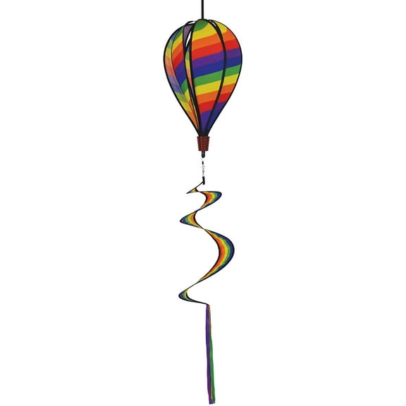 In the Breeze 0980 — Rainbow Swirl Hot Air Balloon Spinner — Outdoor Hanging Decor