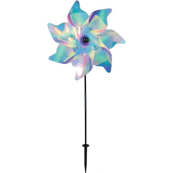 In the Breeze 2622 — 18-inch Striped Iridescent Pinwheel Spinner — Colorful Mylar Wind Spinner for Yards and Gardens