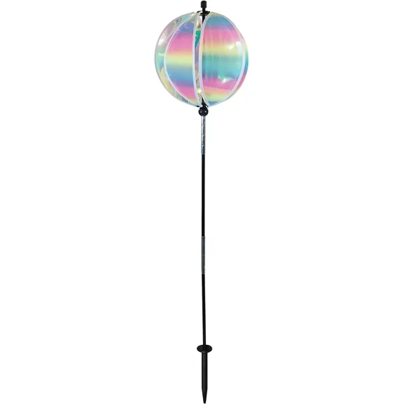 In the Breeze 2634 — 11-Inch Striped Iridescent Gazing Ball — Vibrant Garden Ball Wind Spinner