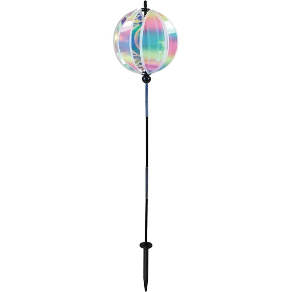In the Breeze 2636 — 8.5-Inch Striped Iridescent Gazing Ball Spinner, Garden Ball Spinner