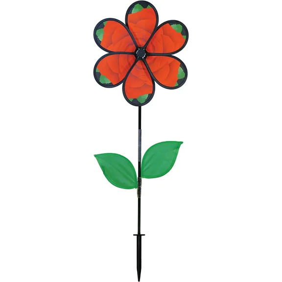 In the Breeze 2640 — 13.5-Inch Rose Spinner with Leaves, Realistic Printed Flower Spinner