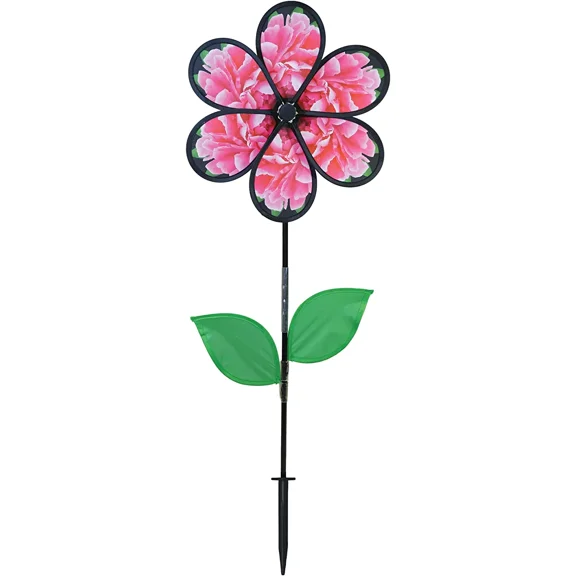 In the Breeze 2641 — 13.5-Inch Peony Spinner with Leaves, Realistic Printed Flower Spinner