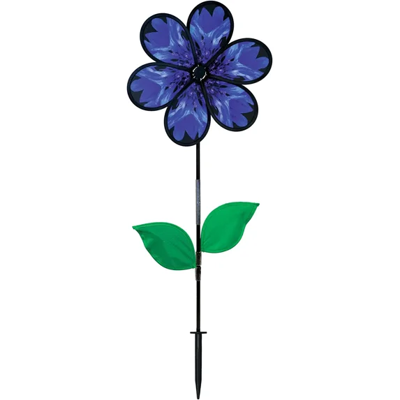 In the Breeze 2643 — 13.5-Inch Bachelor Button Spinner with Leaves, Realistic Printed Flower Spinner