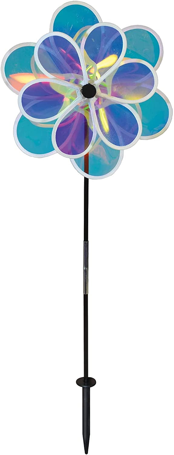 In the Breeze 2665 — 13.5 Inch Iridescent Double Flower Spinner - Outdoor Garden Décor
