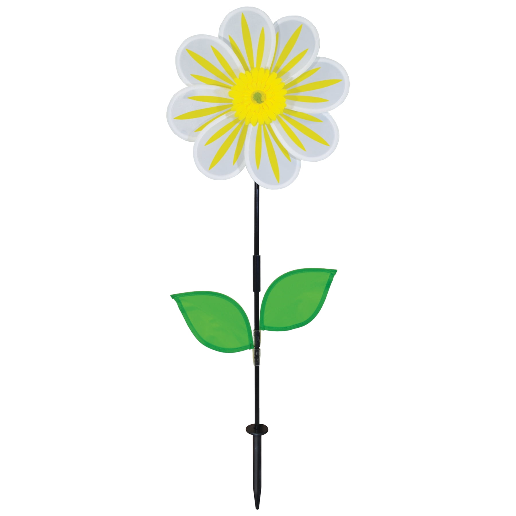 13-Inch White Daisy Flower Spinner with Green Leaves