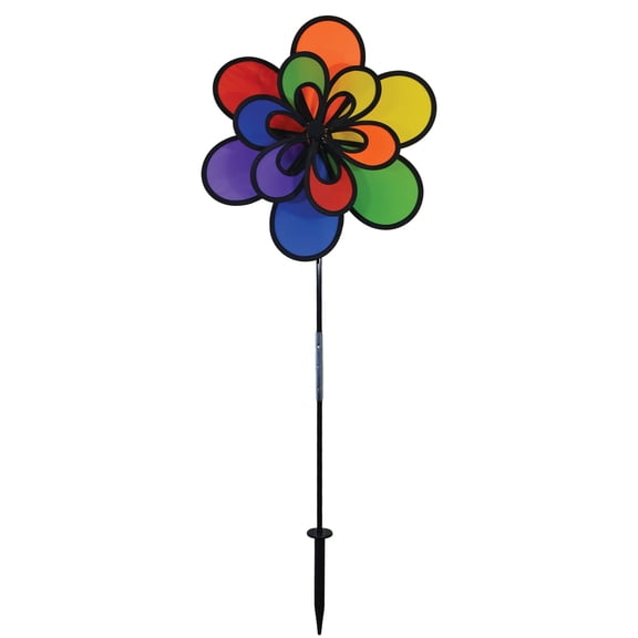 In the Breeze 2701 — 15 Inch Rainbow Double Windee Wheelz Spinner - Colorful Flower Wind Spinner