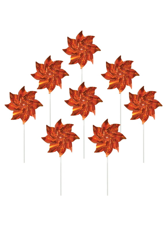 In the Breeze 2707 — Orange Mylar Pinwheels - Sparkly Orange Spinners - Great Party Favor or Decoration - 8 Piece Bags