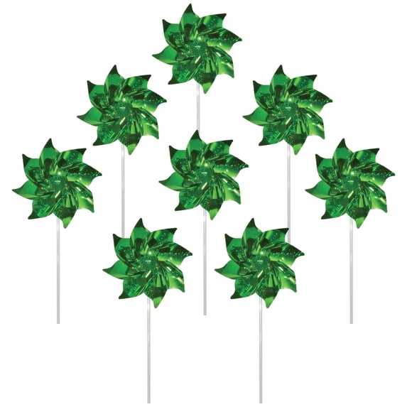 In the Breeze 2709 — Green Mylar Pinwheels - Sparkly Green Spinners - Great Party Favor or Decoration - 8 Piece Bags