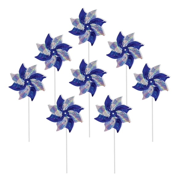 In the Breeze 2762 — 8 Piece Spirit Pinwheels, 8", Blue/Silver — Colorful, Shimmering Mylar Pinwheel Spinners
