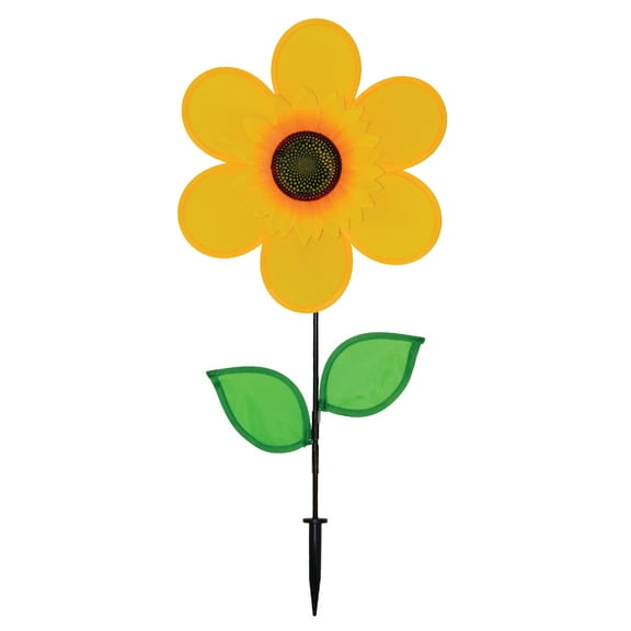 In the Breeze 2791 12 Inch Yellow Sunflower Spinner with Leaves Colorful Flower for Your Yard and Garden