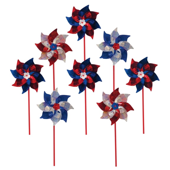 In the Breeze 2863 - Patriot Sparkle Pinwheel 8PC, 8" Colorful Patriotic Mylar Pinwheels