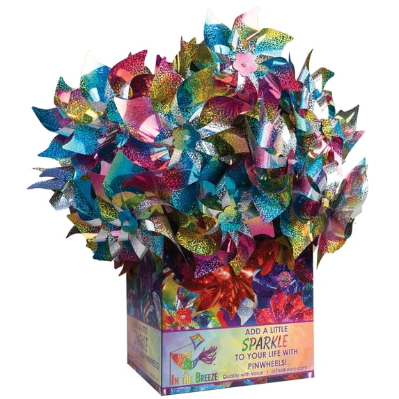 In the Breeze 2868-PACKS — Rainbow Whirl Pinwheel Pack of 48 — Bright Blended Rainbow Mylar Spinners