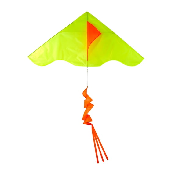In the Breeze 3245 — Neon Yellow With an Orange Twister Tail 55 Inch Colorblock Delta Kite - Easy Flying Single Line Kite for All Ages