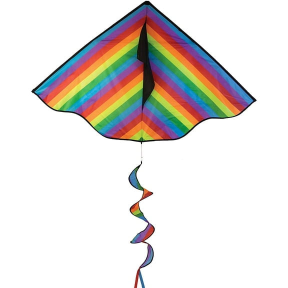 In the Breeze 3329  Rainbow Stripe 72" Delta Kite with Spinning Tail  Colorful Easy-Flying Single-Line Kite