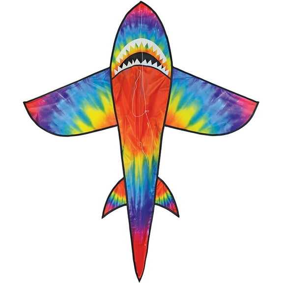 In the Breeze 3342 — 5' 3D Tie Dye Shark Kite — Colorful and Fun Easy-Flying Single-Line Kite for All Ages
