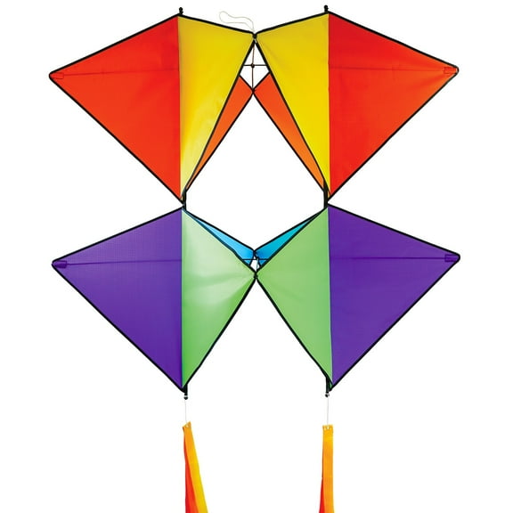 In the Breeze 3371 — Pacific Tri-Kite — Large Colorblock Cellular Single-Line Kite with Color-Coordinated Streamer Tails; Kite Line Included