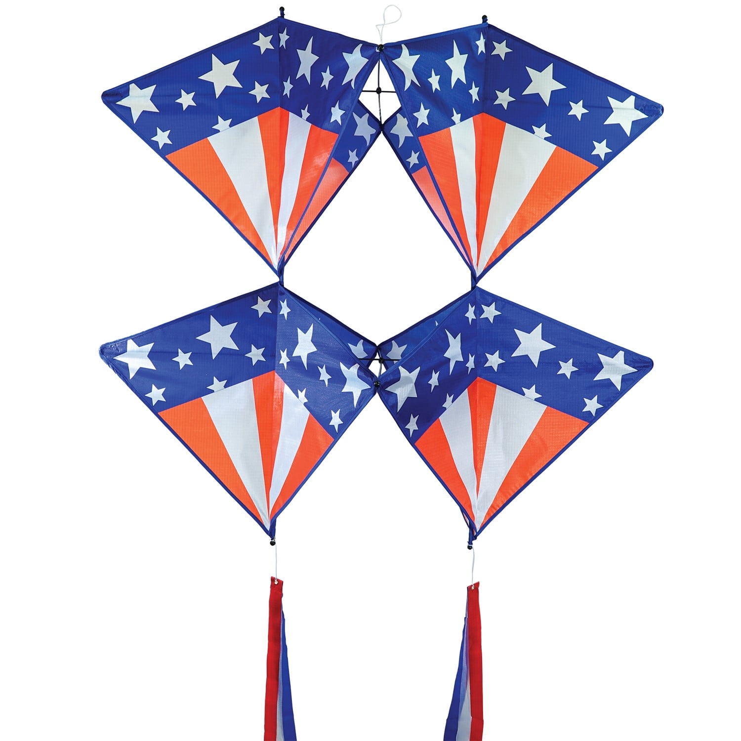 In the Breeze 3372 — Stars & Stripes Tri-Kite — Large Patriotic Cellular Single-Line Kite with Color-Coordinated Streamer Tails; Kite Line Included