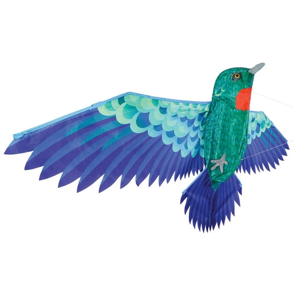 In the Breeze 3380 — 3D Hummingbird Kite — Colorful-Printed Bird Kite with Applique Details, Kite Line and Reusable Bag Included