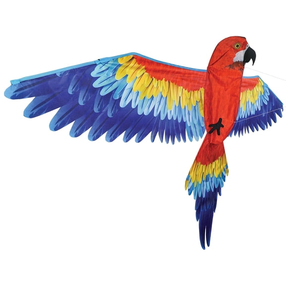 In the Breeze 3381 — 3D Parrot Kite — Colorful-Printed Bird Kite with Applique Details, Kite Line and Reusable Bag Included