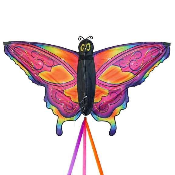 In the Breeze 3382 — Fancy Butterfly Kite — Colorful Easy-Flying Kite with Color-Coordinated Tails, Kite Line Included