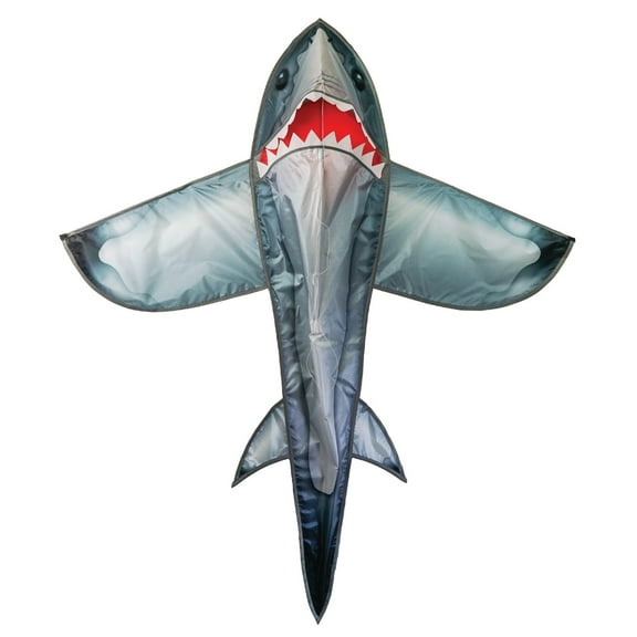 In the Breeze 3383 — 5-foot Realistic Shark Kite — Printed 3D Shark Kite with Applique Teeth, Easy-Flying; ; Kite Line Included
