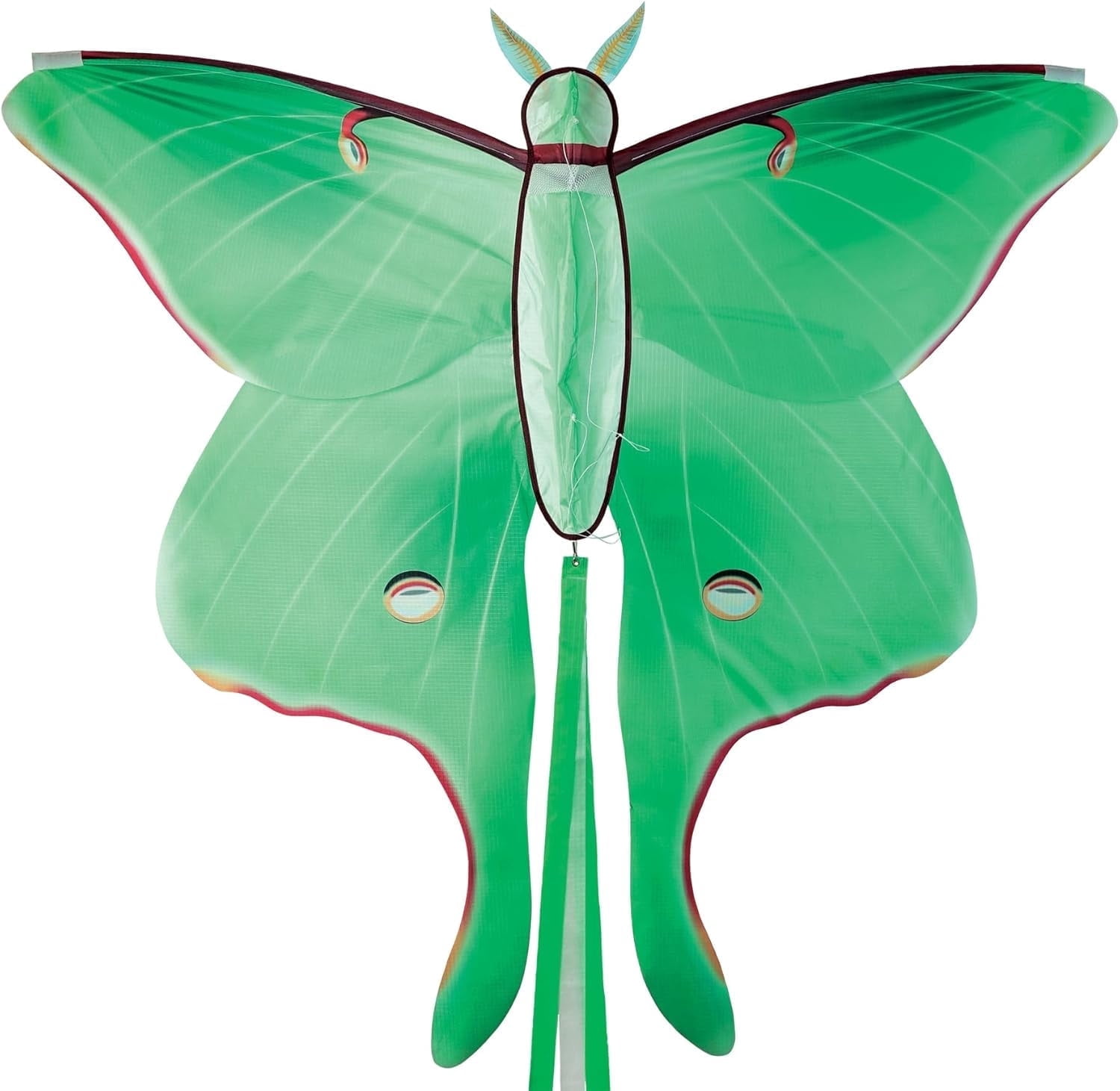 In the Breeze 3398 — Luna Moth Kite — Colorful Easy-Flying Kite with Color-Coordinated Tails, Kite Line Included