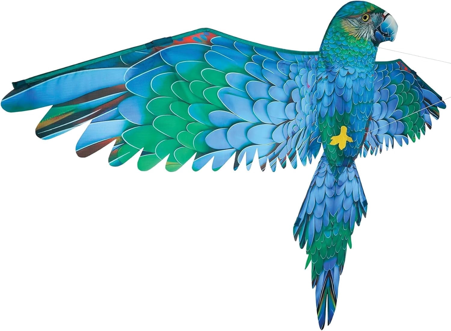 In the Breeze 3509 — 3D Blue Parrot Kite — Colorful-Printed Bird Kite; Kite Line and Reusable Bag Included