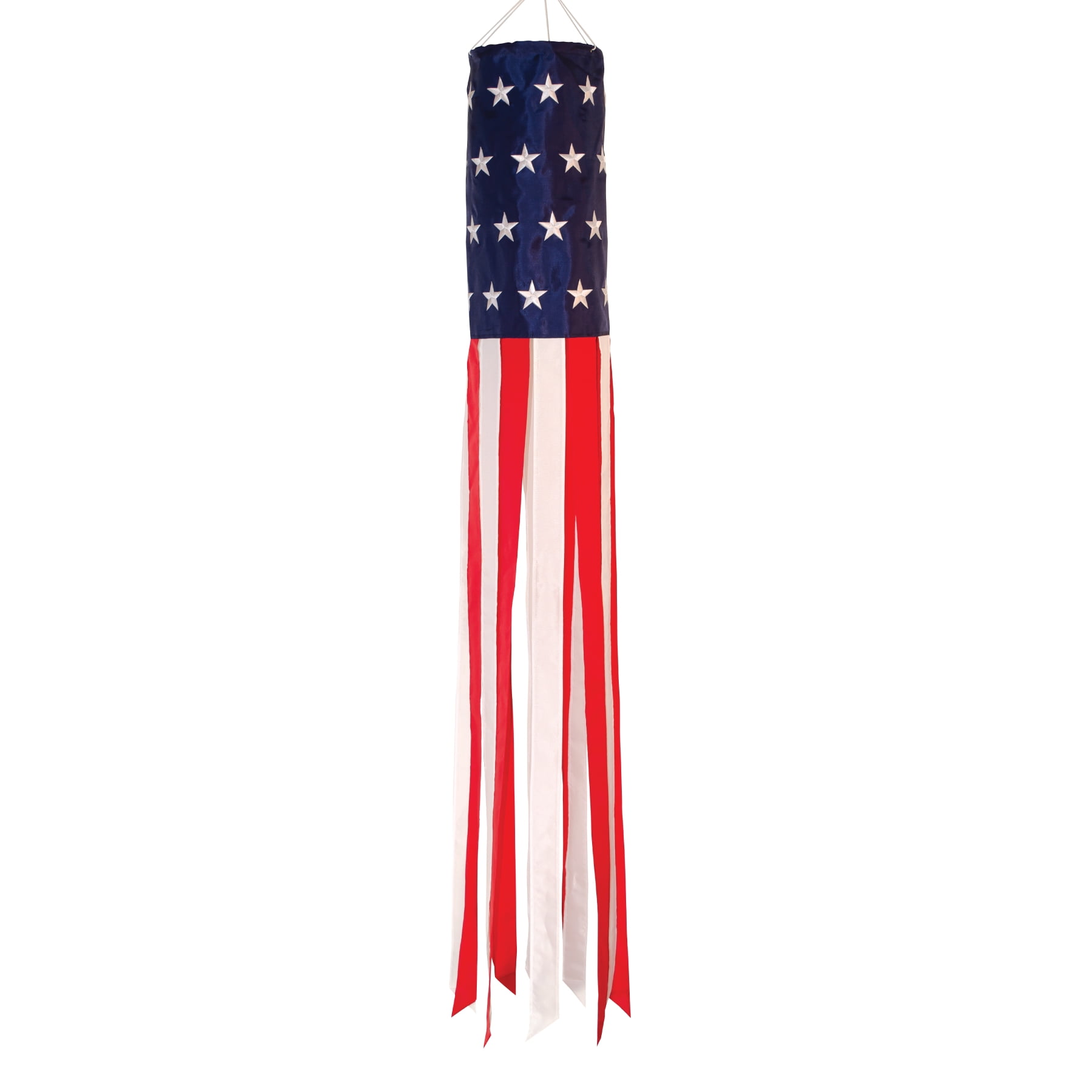 Patriotic Stars and Stripes Embroidered Windsock, 40-inch