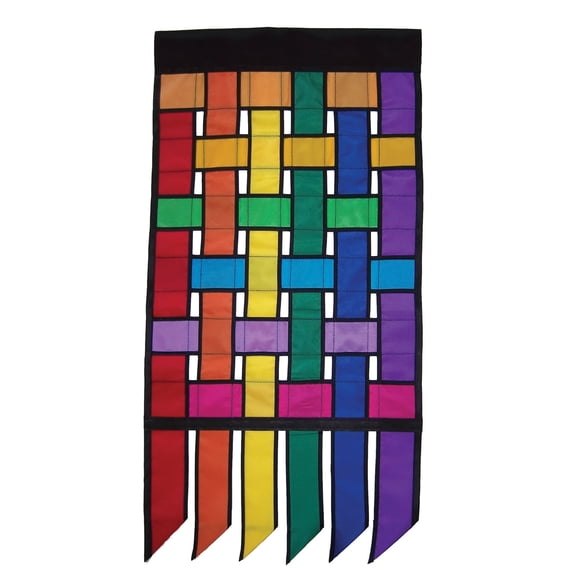 In the Breeze 4354 — Rainbow Weave House Banner with Tails — Colorful Outdoor Flag for Homes and Gardens