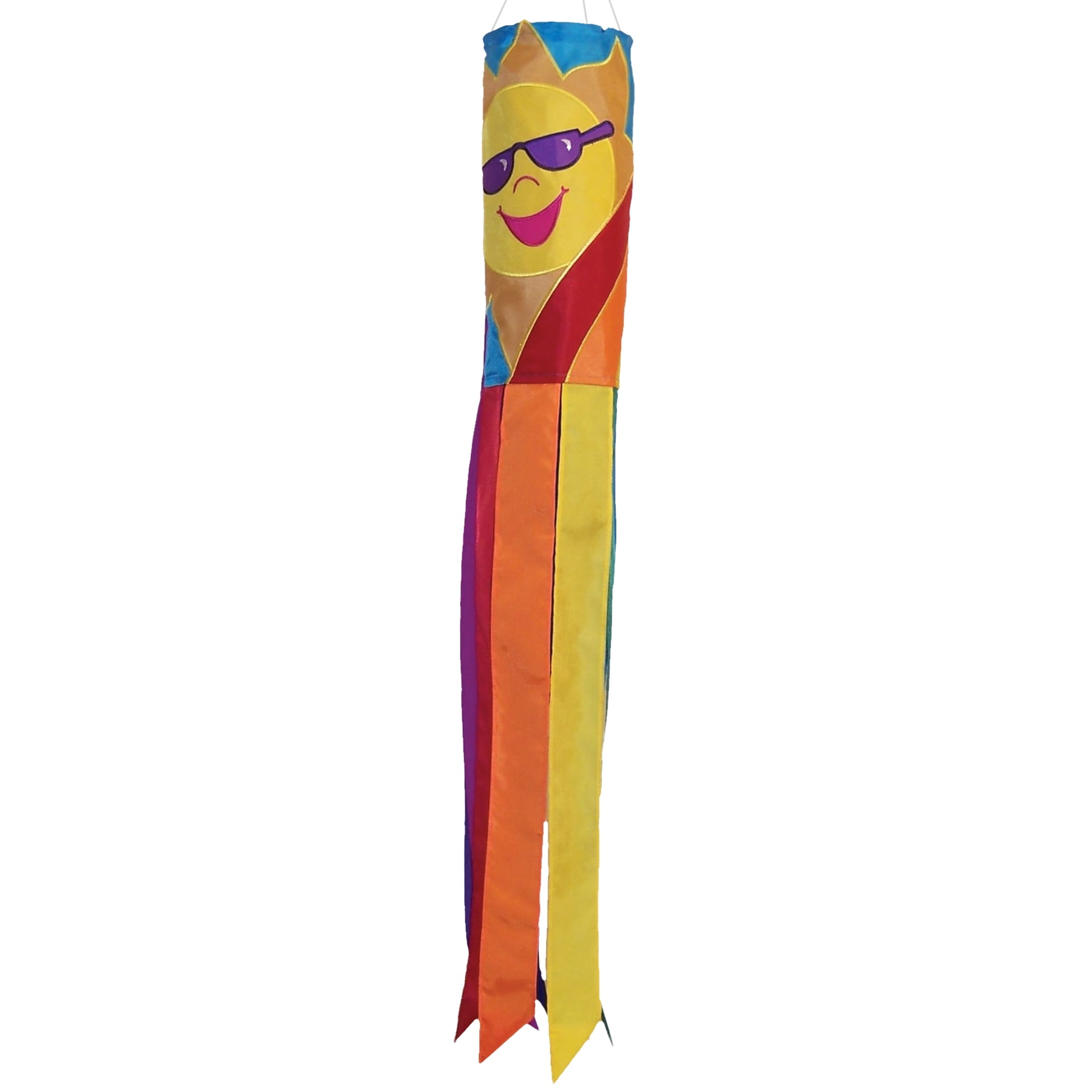 Sunny Rainbow Sun Windsock with Colorful Tails, 40-Inch